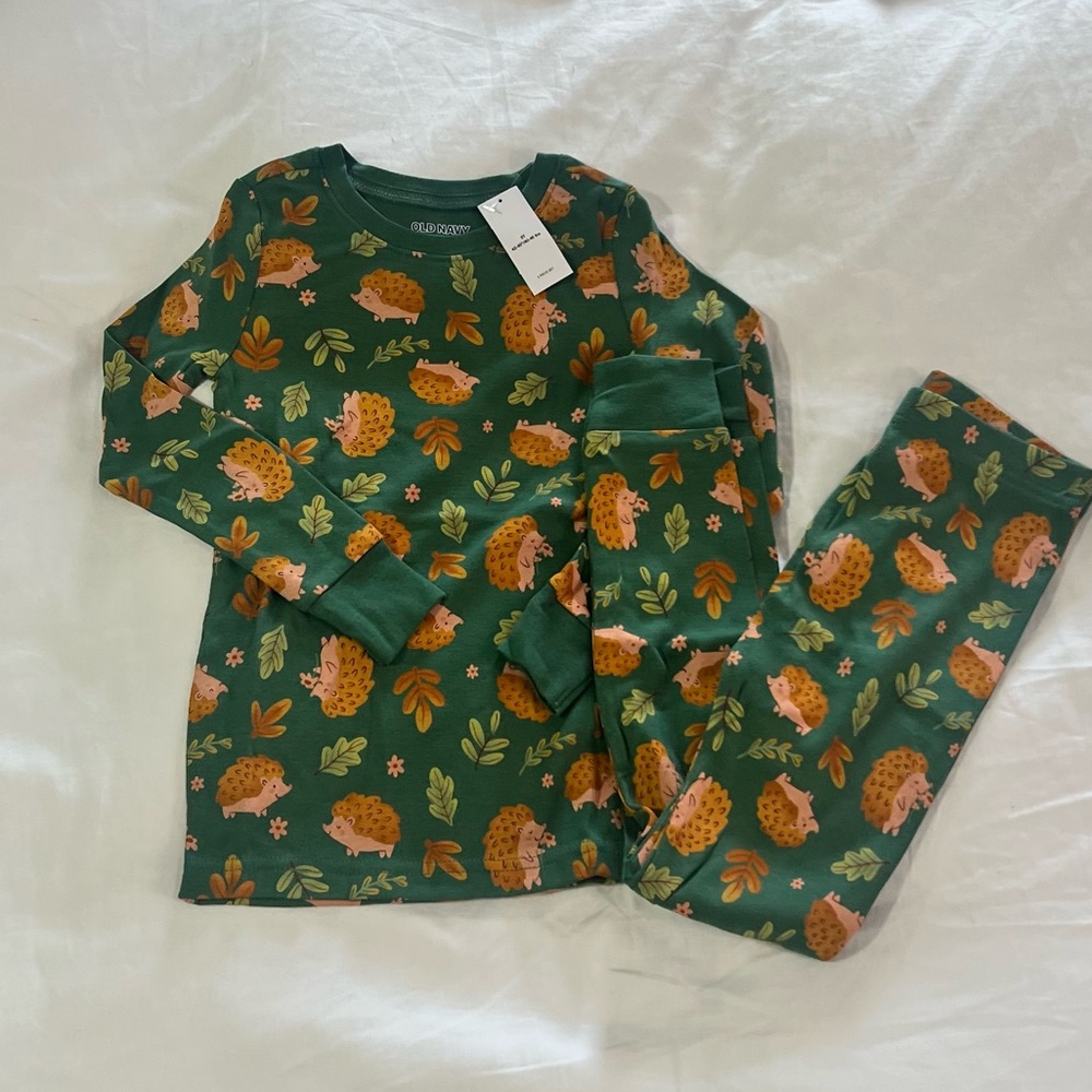 Old Navy Green Hedgehog Print Kids Pajama Set (5T)